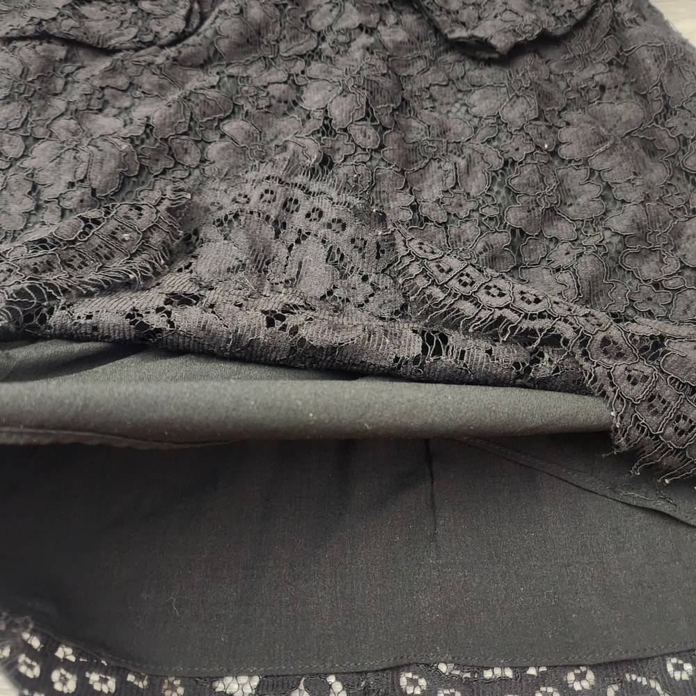 Sandro Black Lace Mini Dress Size 2 V-Neck Open Back Eyelash Trim Cocktail - Picture 10 of 15